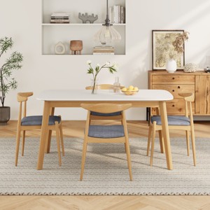 5 PCS Modern Dining Set, Solid Wood Frame Table with Faux Wood Top, Upholstered Chairs with Wood Frame and Polyester Cushion-Coolbibila - 1 of 4