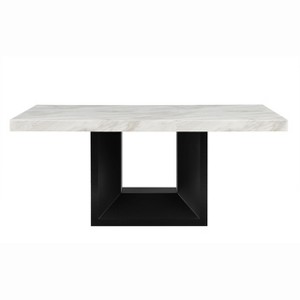 HomeRoots 70" White and Black Faux Marble and Wood Pedestal Base Dining Table - 1 of 4