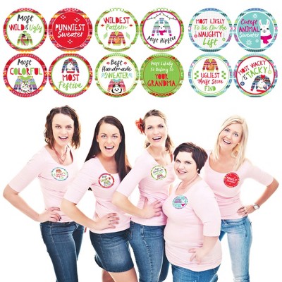 Big Dot of Happiness Wild and Ugly Sweater Contest Awards - Holiday and Christmas Animals Party Funny Name Tags - Party Badges Sticker Set of 12