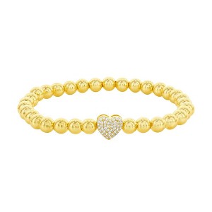Bella Silver Sterling Silver, CZ Heart Beaded Bracelet - Gold Plated - Gold - 1 of 3