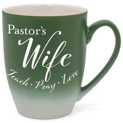 Elanze Designs Pastors Wife Teach Pray Love Two Toned Ombre Matte Green and White 12 ounce Ceramic Stoneware Coffee Cup Mug
