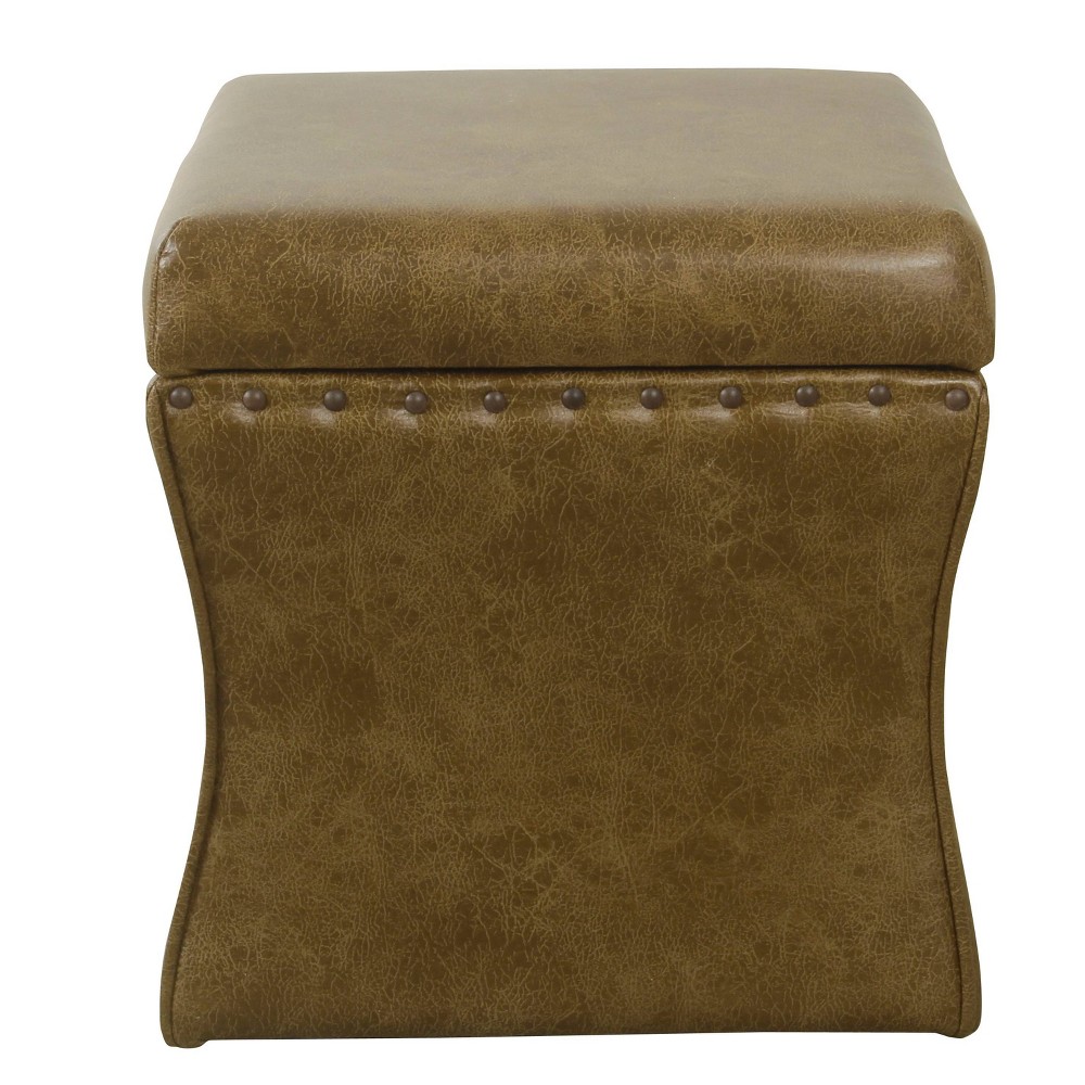 Cinch Storage Ottoman with Nailheads Faux Leather Light Brown - HomePop was $99.99 now $74.99 (25.0% off)