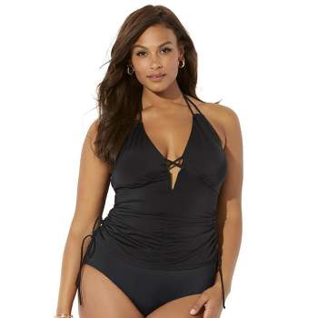 Swim 365 Women's Plus Size Zip Front Posture Bra Tankini Top - 34, Black :  Target