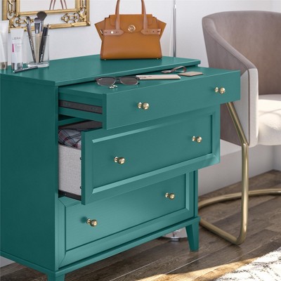 Emerald Green Industrial 2 Drawer Dresser with Pull-Out Desk