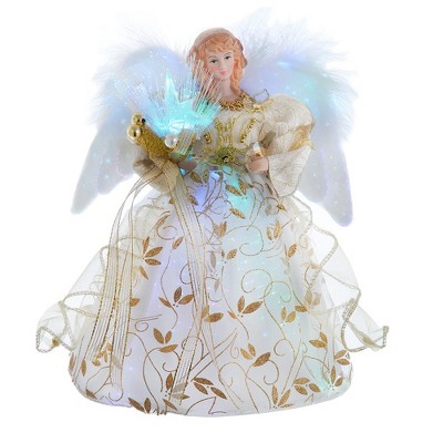 Kurt Adler 12-inch Battery-operated Fiber Optic Gold Angel Tree Topper ...