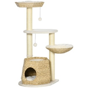 Mewoofun Cat Tree Kitty Activity Center, Cat Climbing Toy with Cattail Fluff, Bed, Condo, Sisal Scratching Post, Natural, 19.8"*19.8"*46.8" - 1 of 4