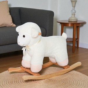 Mshliw Plush Lamb Rocking Horse Sheep Ride-On Toy with Wooden Base, Soft Seat, for Toddlers 18 Months and Up, Pink Animal Rocker, Halloween gift - 1 of 4