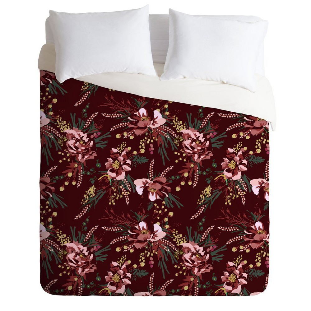 Photos - Bed Linen Full/Queen Holli Zollinger Oy Duvet Set Burgundy - Deny Designs: Microfiber, Reversible, Floral Pattern, 3-Piece Set