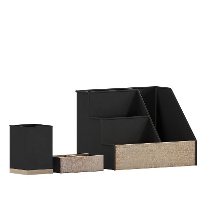 Flash Furniture Comerford 7-Compartment Wood Accessory Holder Set Black 3 Piece (HFMHDGDI781315)