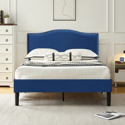 VECELO Platform Bed Frame with Upholstered Headboard, Strong Frame and Wooden Slats Support, Bed Frame