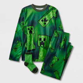 Boys' Minecraft 2pc Pajama Set with Socks - Green