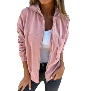 Clearlove Women's Corduroy Hooded Jacket with Utility Pockets Timeless Textured Layer for Transitional Seasons - 1 of 4