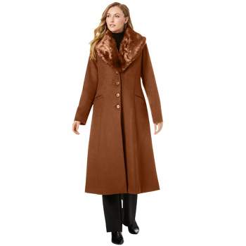 Jessica London Women's Plus Size Long Wool-blend Coat With Faux Fur Collar  - 16, Black : Target