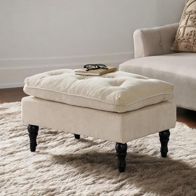 Alilang 28.50 inches Tufted Upholstered Ottoman Bench with Padded Cushion and Turned Wooden Legs-White