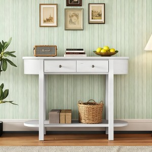 Luxystar Retro Console Table with Curved Design and Smooth Glaze for Entryways and Living Rooms, Antique White - 1 of 4