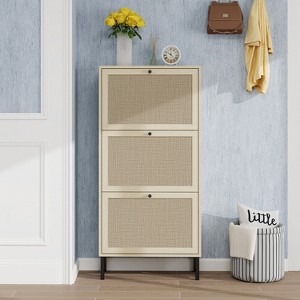 Okak Shoe Cabinet, Freestanding Shoe Organizer with 3 Flip Drawers, Shoe Storage Cabinet for Entryway, Living Room, Hallway, Natural - 1 of 4