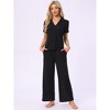 INSPIRE CHIC Women's Turndown Collar Knit Short Sleeve Top with Side Pocket Long Pant Pajamas Set - 2 of 4