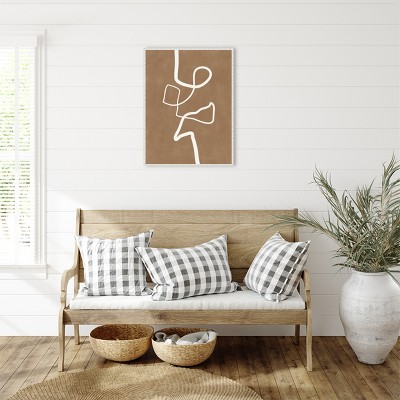 Beaded Framed Abstract Brown and White Canvas Art