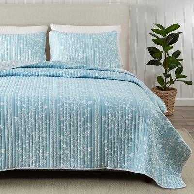Floral Striped Microfiber Reversible Quilt Set With Shams