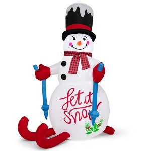 Gymax 6' Xmas Inflatable Skiing Snowman Set w/ Internal LED Lights & Ground Stakes Blow up Party Outdoor Decoration for Yards Parties Lawns - 1 of 1