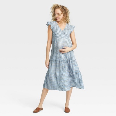The Nines by HATCH™ Flutter Short Sleeve Maternity Dress Plaid