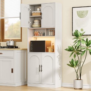 Kitchen Pantry Cabinet with RGB Light, Tall Kitchen Hutch Bar Cabinet with Microwave Stand, Farmhouse Large Wood Storage Cabinet - 1 of 4