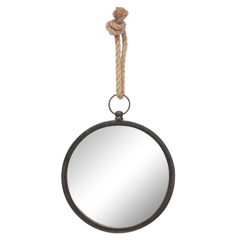 Small Round Metal Wall Mirror With Rope Hanging Loop - Stonebriar