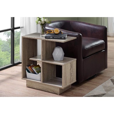 Contemporary Dark Taupe Wood and Metal Accent Table with Storage