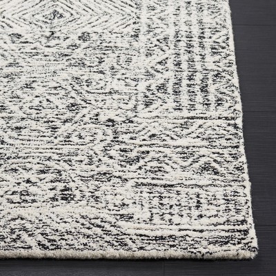 Hand-Tufted Abstract Round Wool Rug in Black/Ivory, 5' Diameter