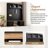 Black Hall Tree with Wood Grain Bench Multifunctional Coat Rack with Black Hooks and Shell Handles Mudroom Bench with Adjustable Shelves - 3 of 4