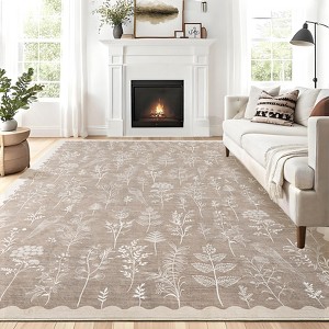 Modern Washable Area Rug for Living Room, Floral Area Rug with Non Slip Backing, Indoor Low Pile Carpet for Dorm Office Decor - 1 of 4