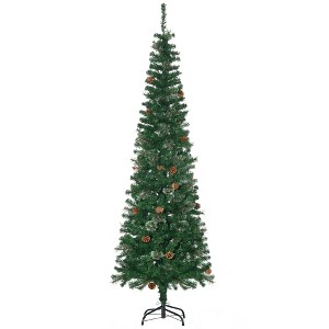 HOMCOM 6.5 FT Pencil Artificial Christmas Tree, Slim Pine Needles Xmas Tree with Realistic Branches, Pine Cones, Metal Base, Green - 1 of 4