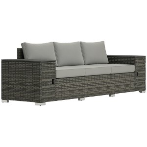 Outsunny Wicker Outdoor Couch with Storage, Thickened Cushions, 3 Seater Patio Sofa with Wide Armrests and Seat for Porch, Garden, Yard - 1 of 4