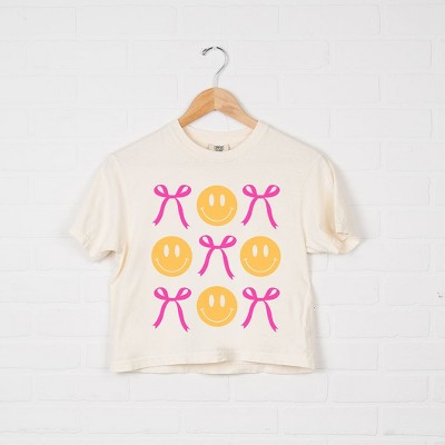 Simply Sage Market Women's Bows and Smiley Coquette Chart Short Sleeve Relaxed Fit Cropped Graphic Tee - S - Ivory
