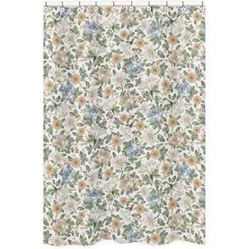 Sweet Jojo Designs Girl Fabric Shower Curtain 72in.x72in. Vintage Floral Blue Yellow and Gold
