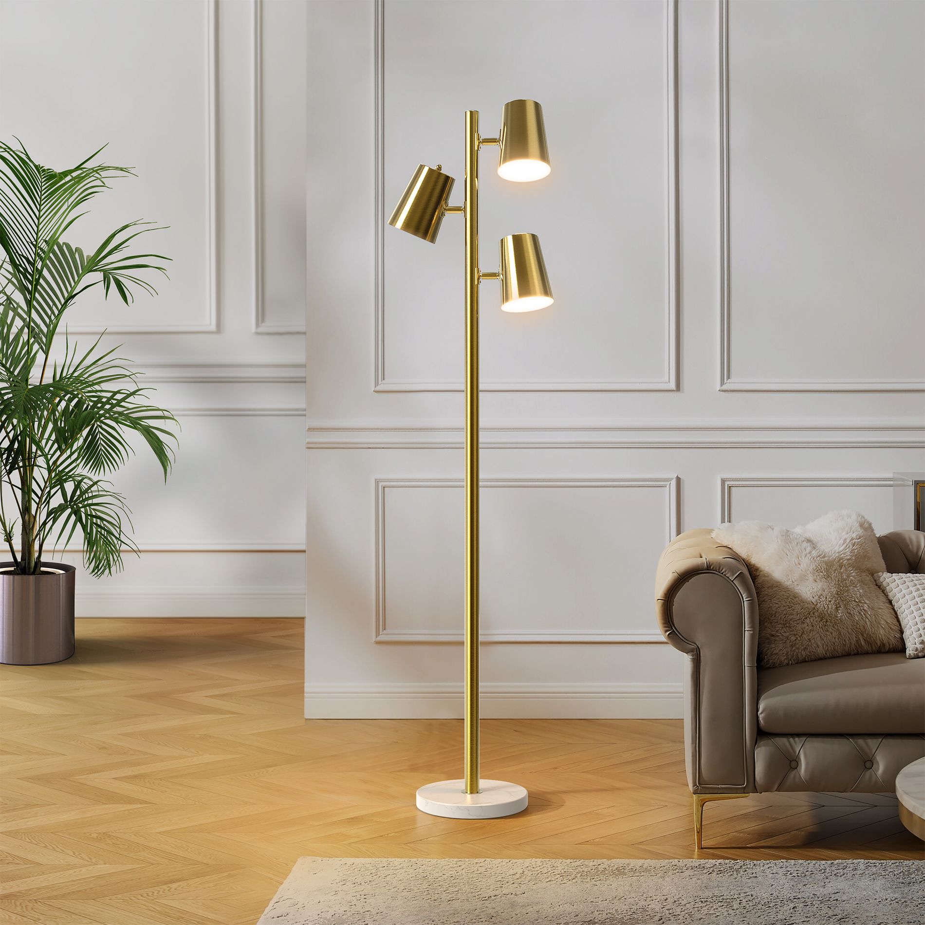 Maxax 62" Brass Gold Standing Floor Lamp with 3 Lights for Bedroom
