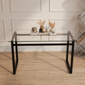 Minimalist Glass Dining Table for 4-6, Tempered Glass & Chrome Legs, Multi-Use for Home - 1 of 4