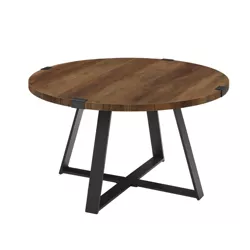 Wrightson Urban Industrial Faux Wrap Leg Round Coffee Table Rustic Oak - Saracina Home