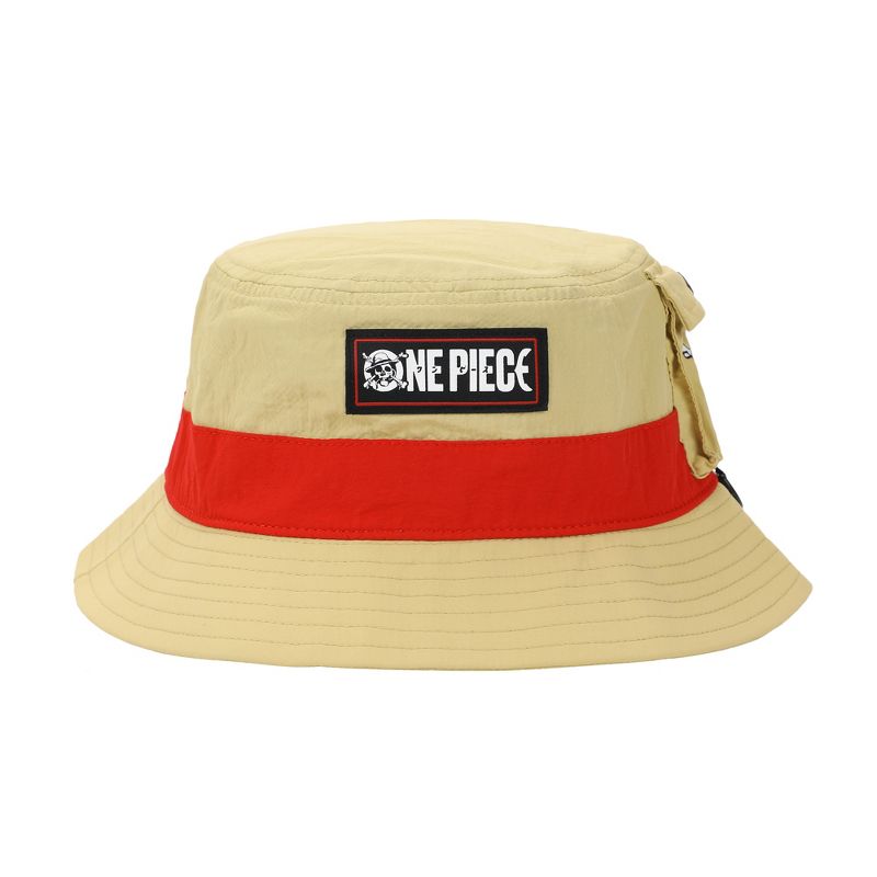 One Piece Live Action Straw Hat Pirate Adult Tan Bucket Hat With Side Pocket, 1 of 7