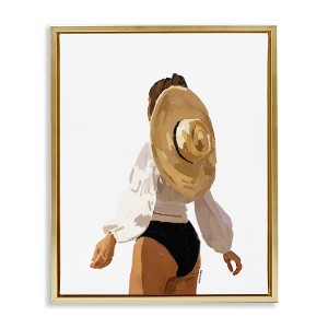 Stupell Industries Woman Draped Sun Hat Tropical Summer Vacation Floating Frame Canvas Art, Gold, 17" x 21" - 1 of 4