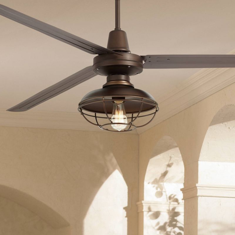 72" Casa Vieja Industrial Indoor Outdoor Ceiling Fan with Light LED Remote Control Oil Rubbed Bronze Cage Damp Rated for Patio Porch, 2 of 10