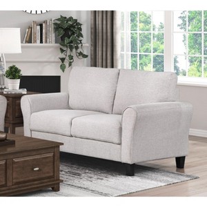 TiramisuBest Modern Dark Gray Loveseat Sofa, Textured Fabric 2-Seater Couch with Rounded Arms, Attached Cushions for Living Room, Bedroom - 1 of 4