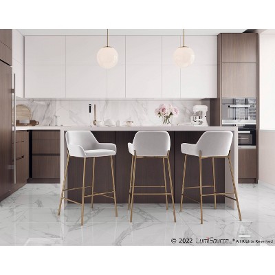 Gold Metal and White Velvet Contemporary Bar Stools, Set of 2