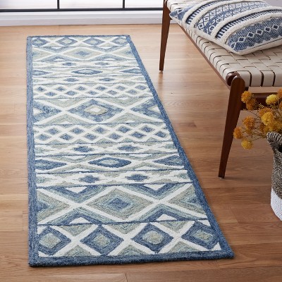 Hand-Tufted Blue and Grey Wool Geometric Runner Rug