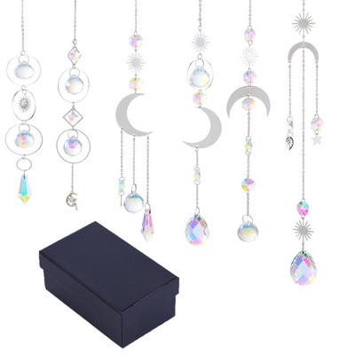 6pcs K9 Crystal Suncatcher Indoor Window Outdoor Sun Catcher Hanging Ornament Pendant Home Garden Decoration Holiday Party