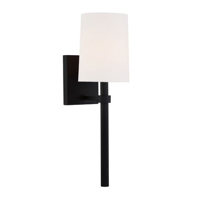 Elegant Cylinder Black Forged Wall Sconce with White Silk Shade