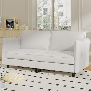 74.27" Fabric Loveseat with Pocket Armrest and Mid-Century Modern Design - 1 of 4
