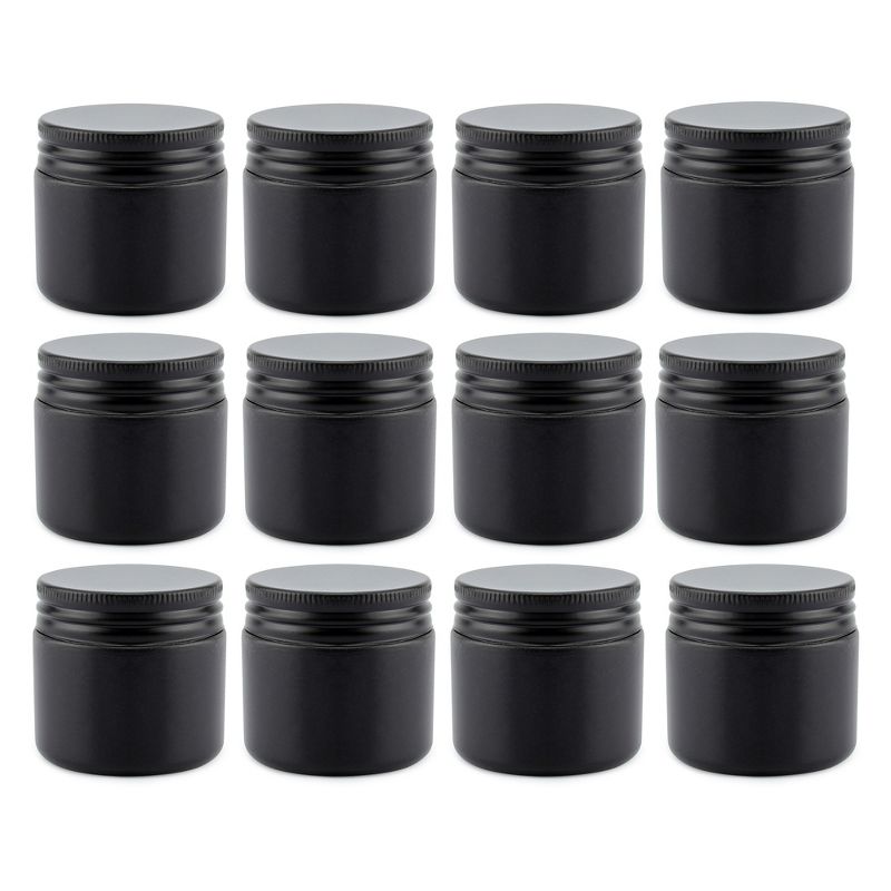 Cornucopia Brands 2oz Black Coated Glass Jars 12pk; Cosmetic Jars w/ Black Metal Lids and Black Matte Exterior, 1 of 6