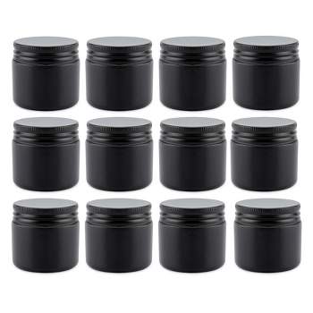 Cornucopia Brands 2oz Black Coated Glass Jars 12pk; Cosmetic Jars w/ Black Metal Lids and Black Matte Exterior