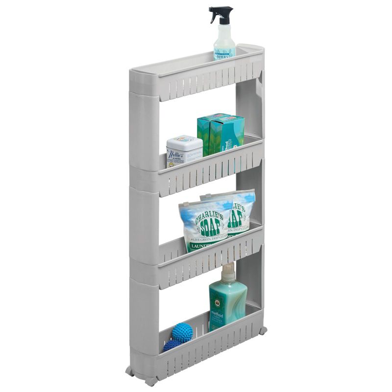 mDesign Portable Rolling Laundry Utility Cart Organizer with 4 Shelves, 1 of 8